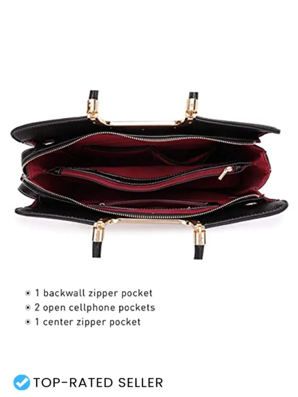 Faux Leather Top Handle Satchel Bag with Matching Wristlet, Work Tote Purse
